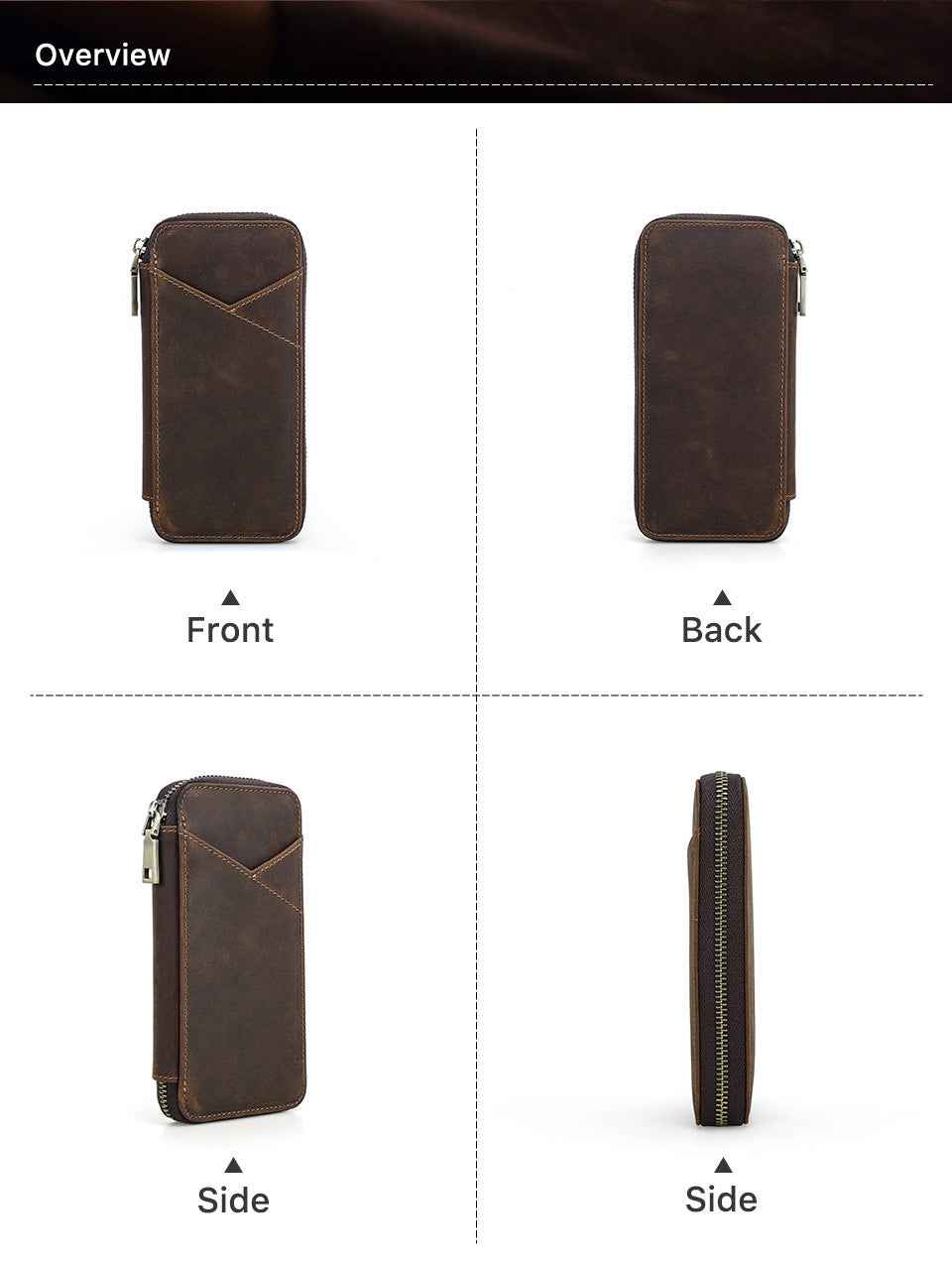 Leather Pencil Case – Handmade Zipper Pen Pouch with 7 Organized Slots