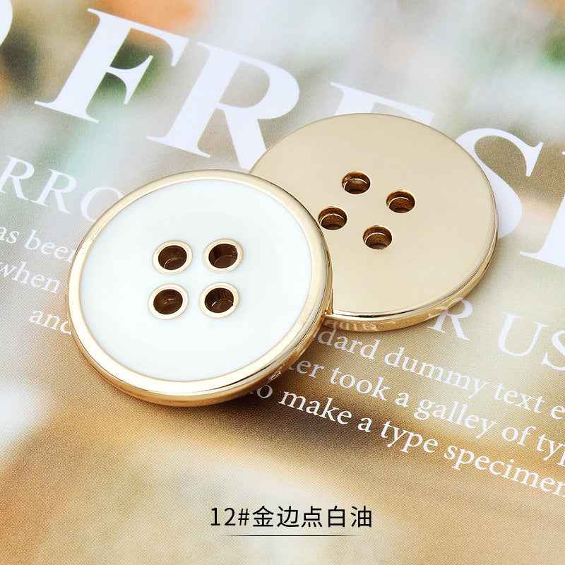 4孔金边白色钮扣，款式12，金属圆形纽扣