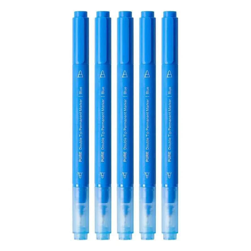 KACO Pure Double Tip Permanent Markers,Black/Red/Blue Color,5 Pack 5 Black