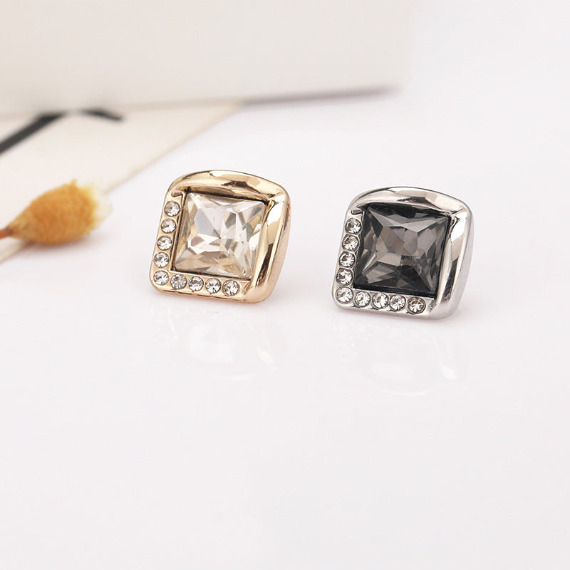 Gold and silver square rhinestone shank buttons with faceted center stones