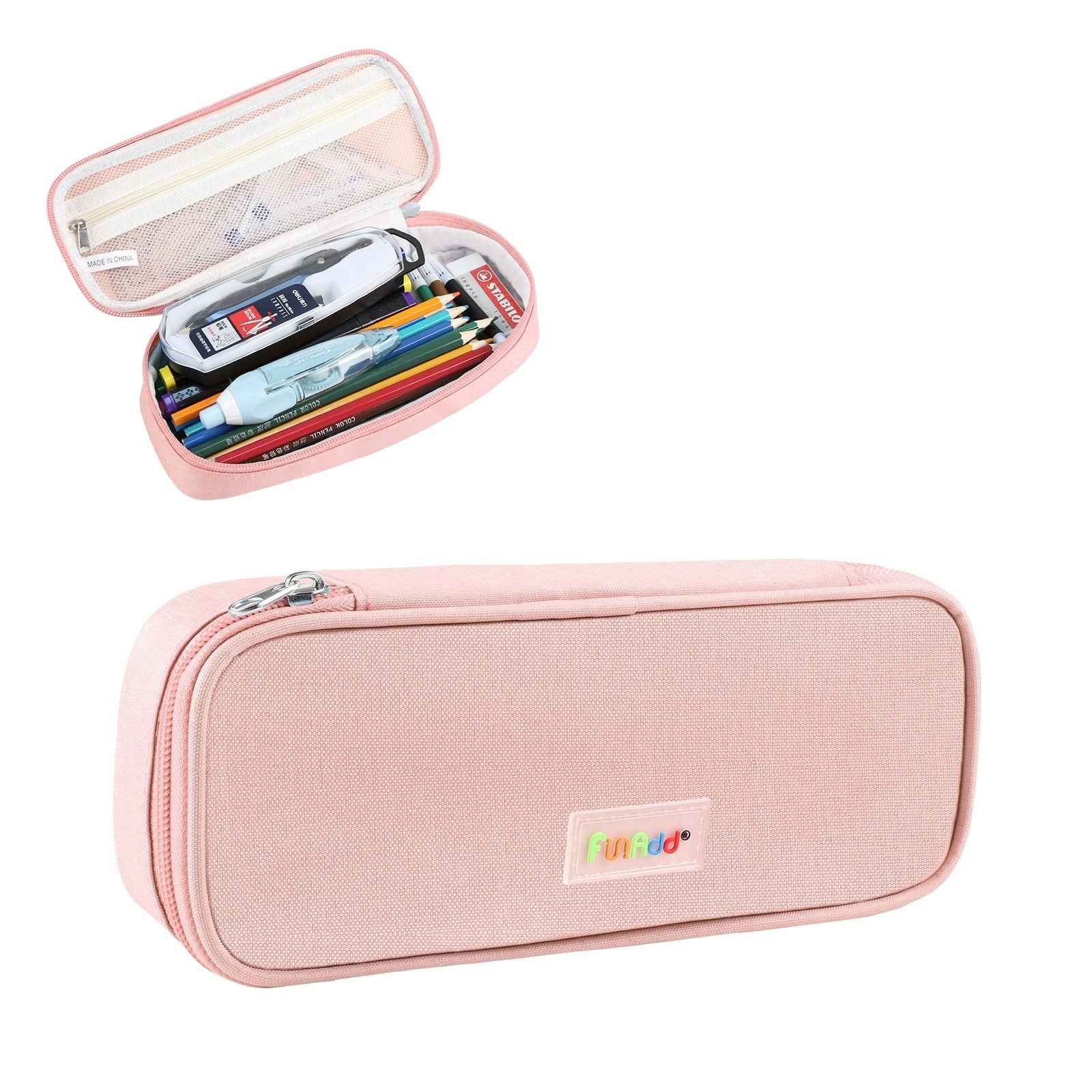 AddFun Large Capacity Pen Case,Pencil Pouch with Zipper Pink