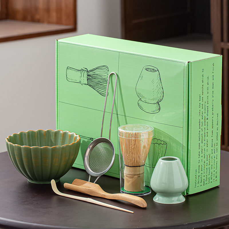 Japanese Kiln-Glazed Ceramic Matcha Set | 6-Piece Hyakuhon-Date Ceremonial Kit