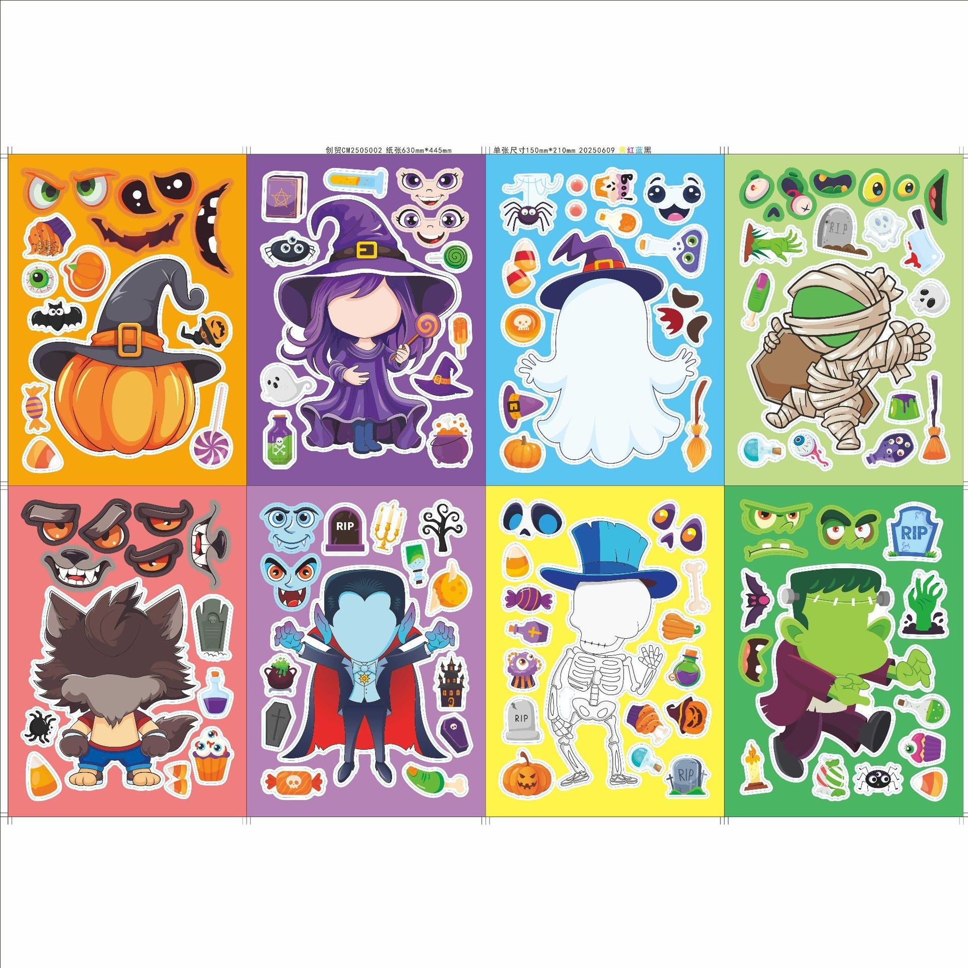 Make a Face Cartoon Halloween DIY Stickers for Kids 24 Sheets