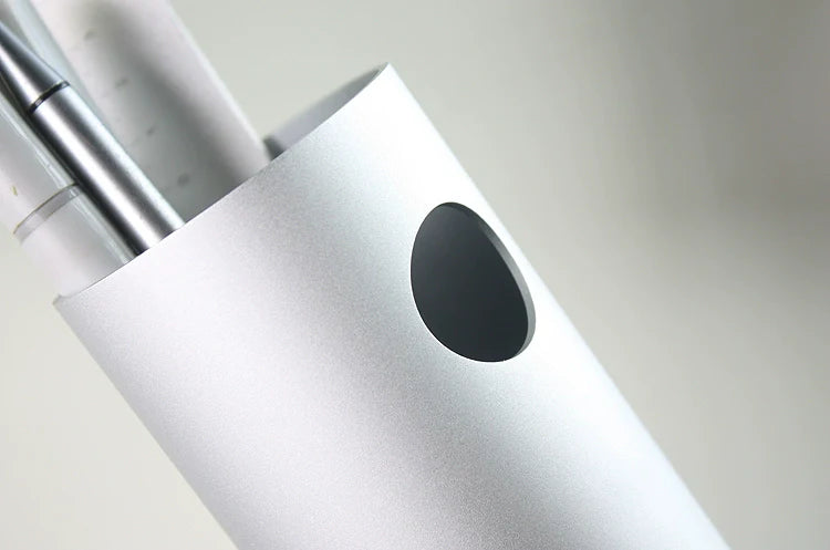 Tilted Aluminum Cylinder Pen Holder - Modern Desktop Organizer Silver