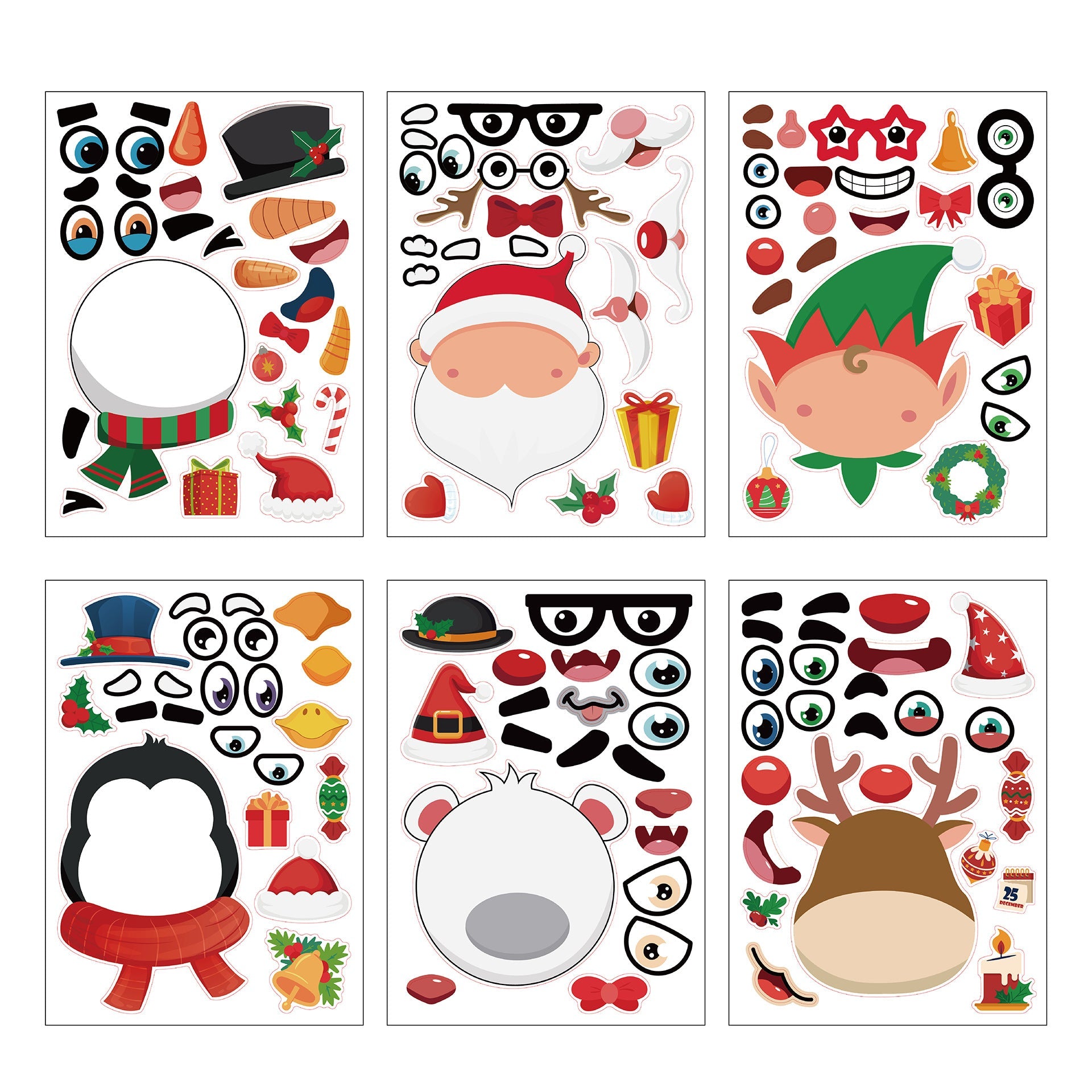 Make a Face Christmas DIY Cartton Stickers for Kids 24 Sheets
