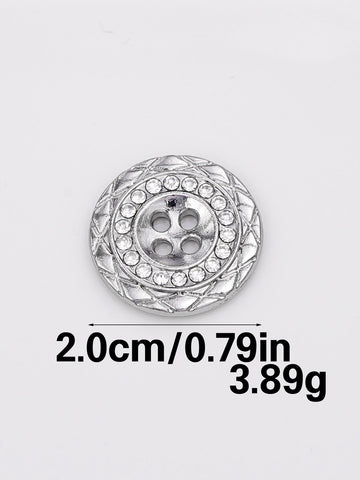 Silver round rhinestone button with 4 holes, 20mm, ornate lattice edge
