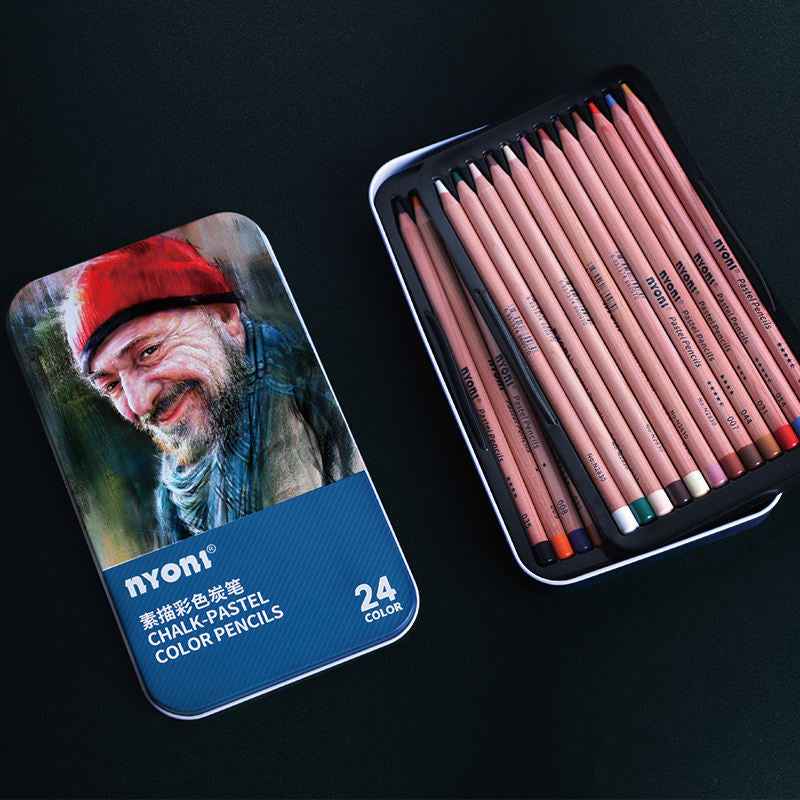 NYONI Professional 24 Pastel Chalk Colored Charcoal Pencils