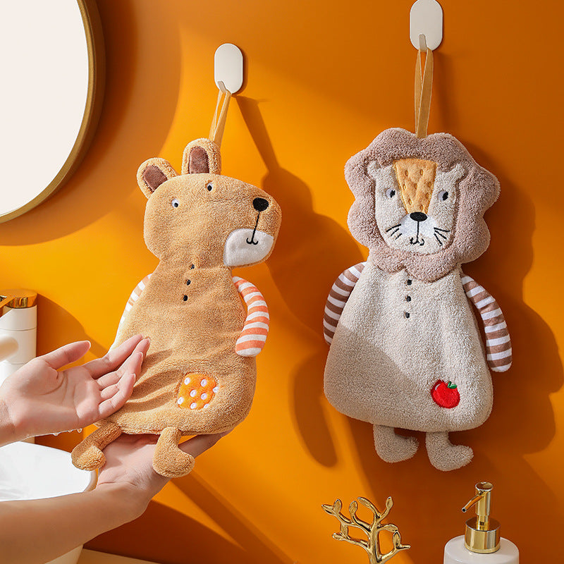 Cartoon Animal Hand Towels 4-Pack – Coral Fleece Hanging Bathroom Towels