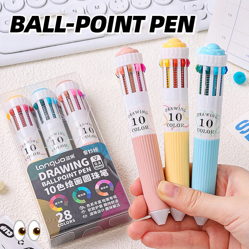 3-Pack 10-in-1 Multi-Color Ballpoint Pens - 28 Total Colors (0.8mm Fine Tip)
