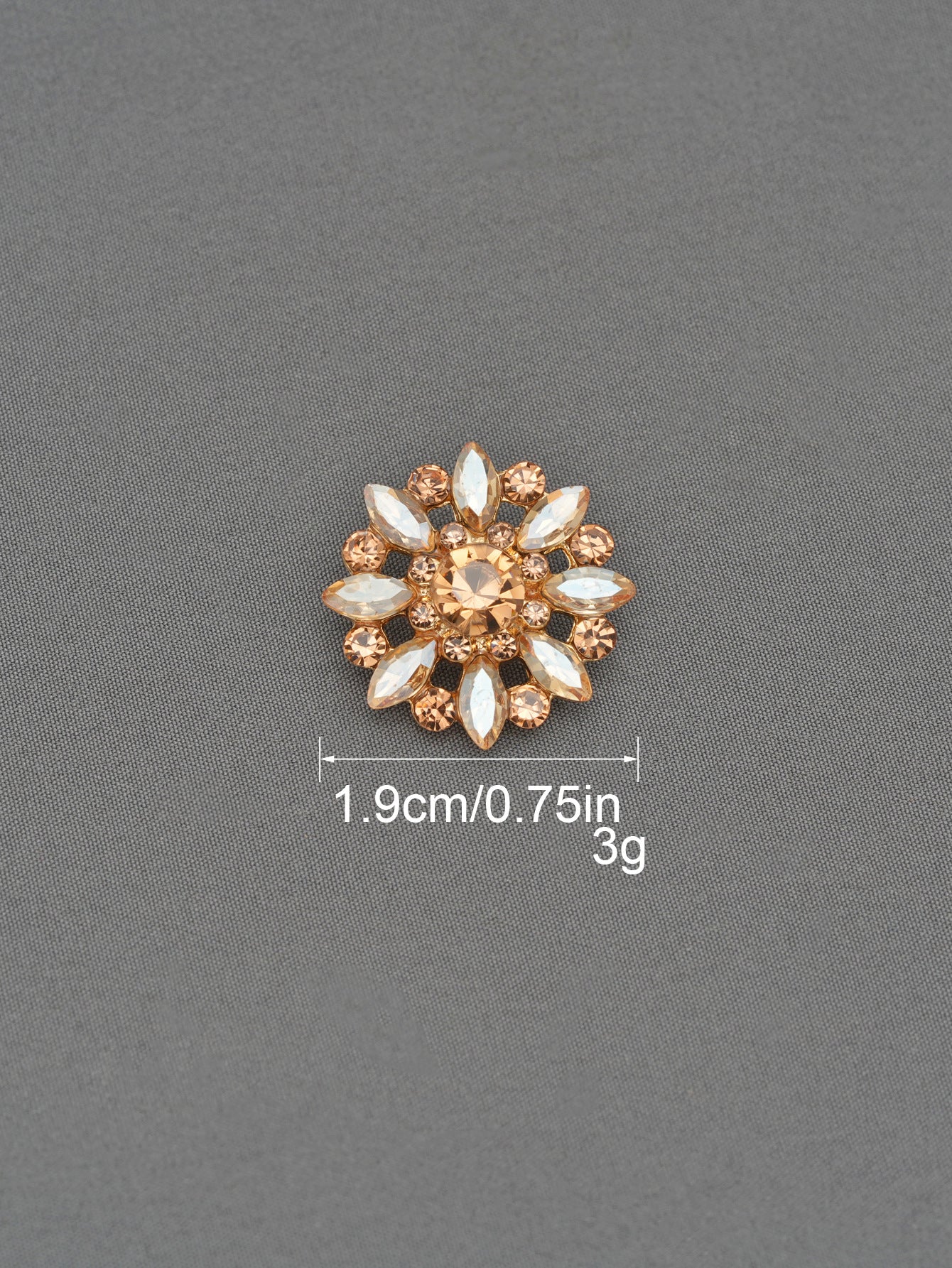 Gold crystal flower shank button with clear rhinestones, 1.9cm wide