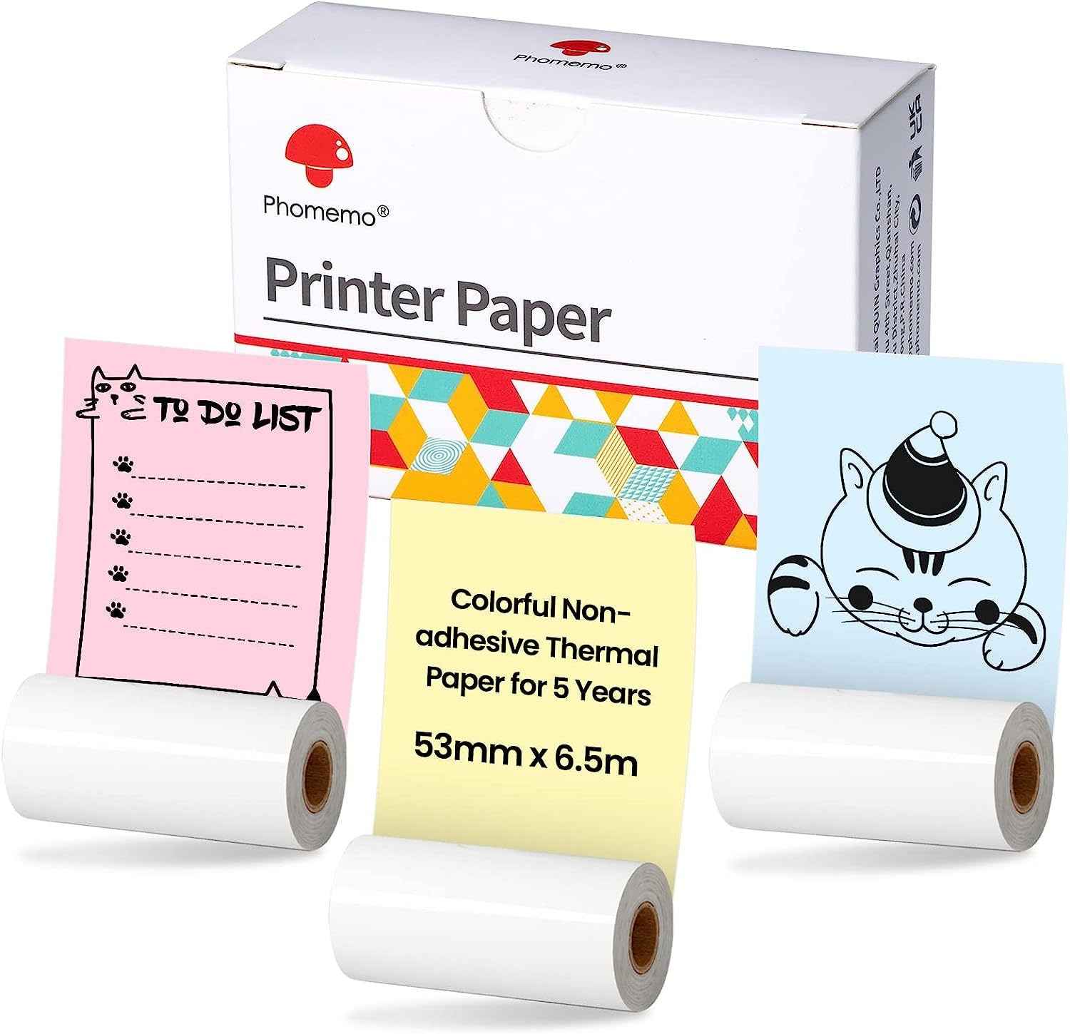 Colorful Thermal Paper 53mm x 6.5m for Phomemo M02/M03 Pocket Printer
