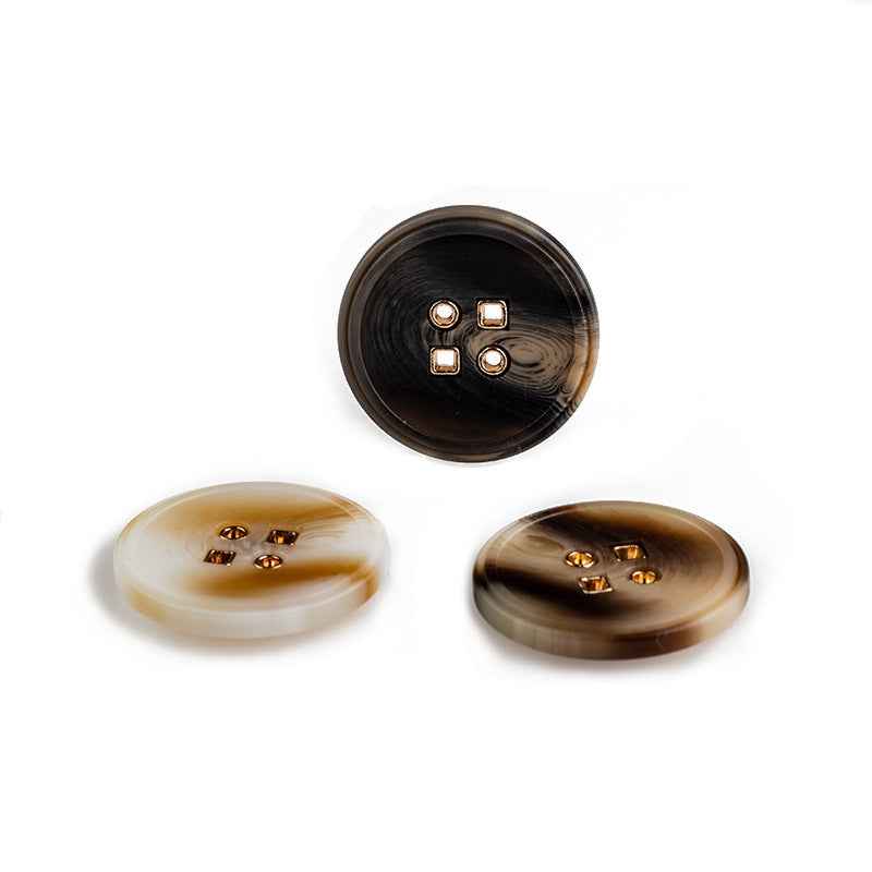Round resin buttons set: black, beige, and coffee brown, each with 4 metal holes