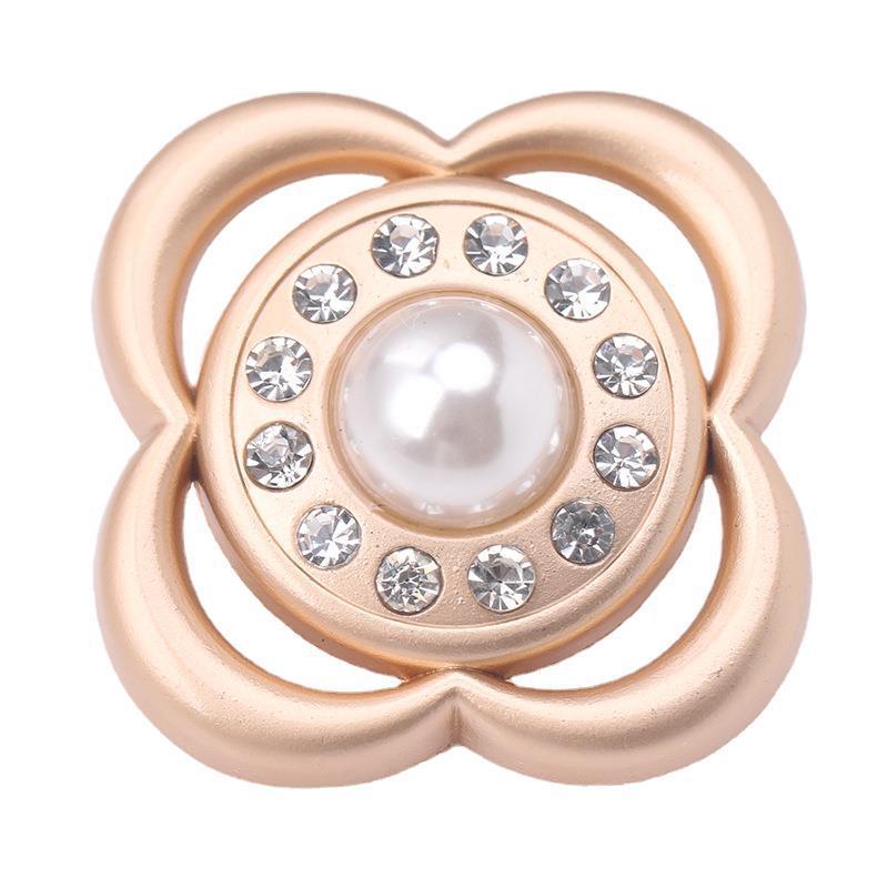 Flower Pearl & Rhinestone Shank Button, gold finish, flower design with pearl center