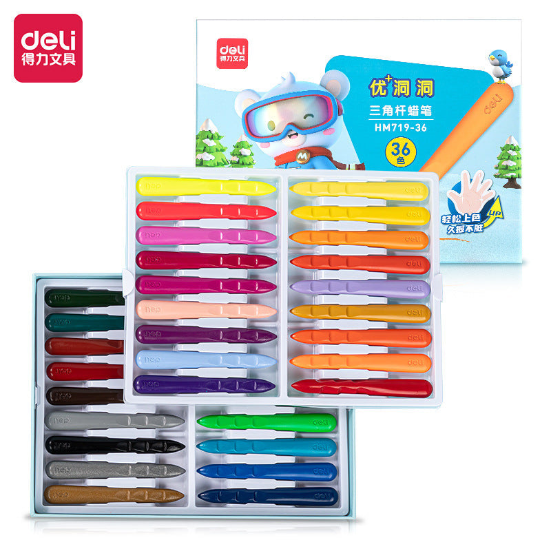 DELI Triangular 12/24/36 Colors Washable Toddler Crayons for Kids 36 Color