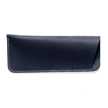 Vintage Crazy Horse Leather Pen Pouch Sleeve Eyeglasses Holder Black