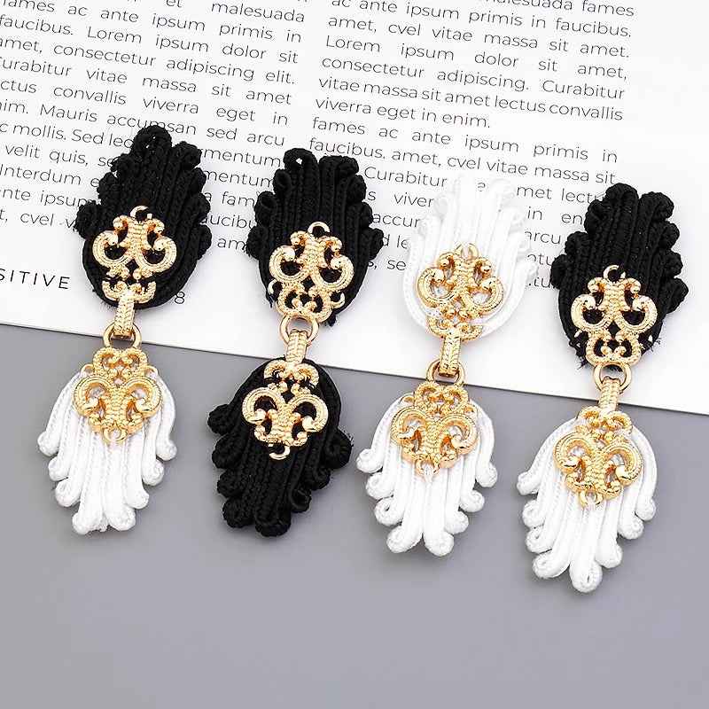 Mixed black and white Chinese frog button set, gold clasps with braided tassel ends