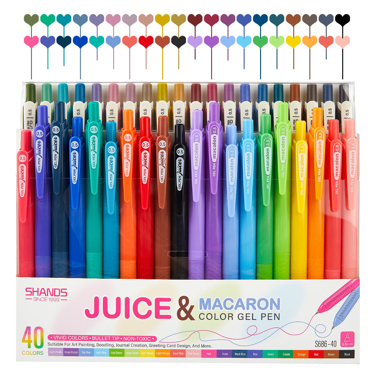 SHANDS S686 Retro /Juice Colored Gel Ink Pens Retractable 0.5mm 40 Juice & Macaron