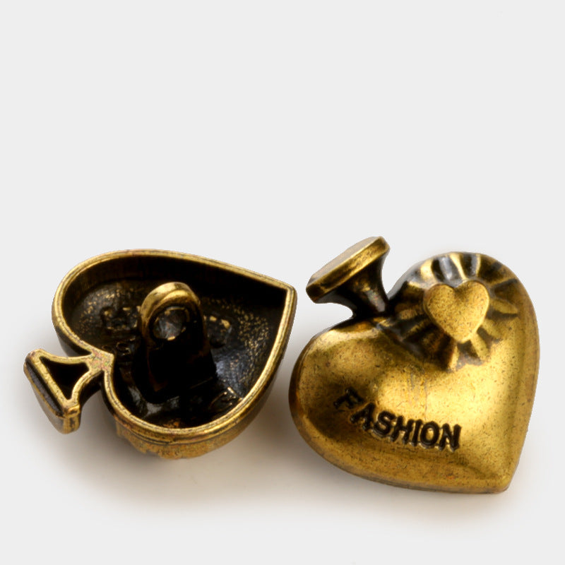 Heart-Shaped Metal Buttons for Coats & Cardigans, 20-Pack Bronze
