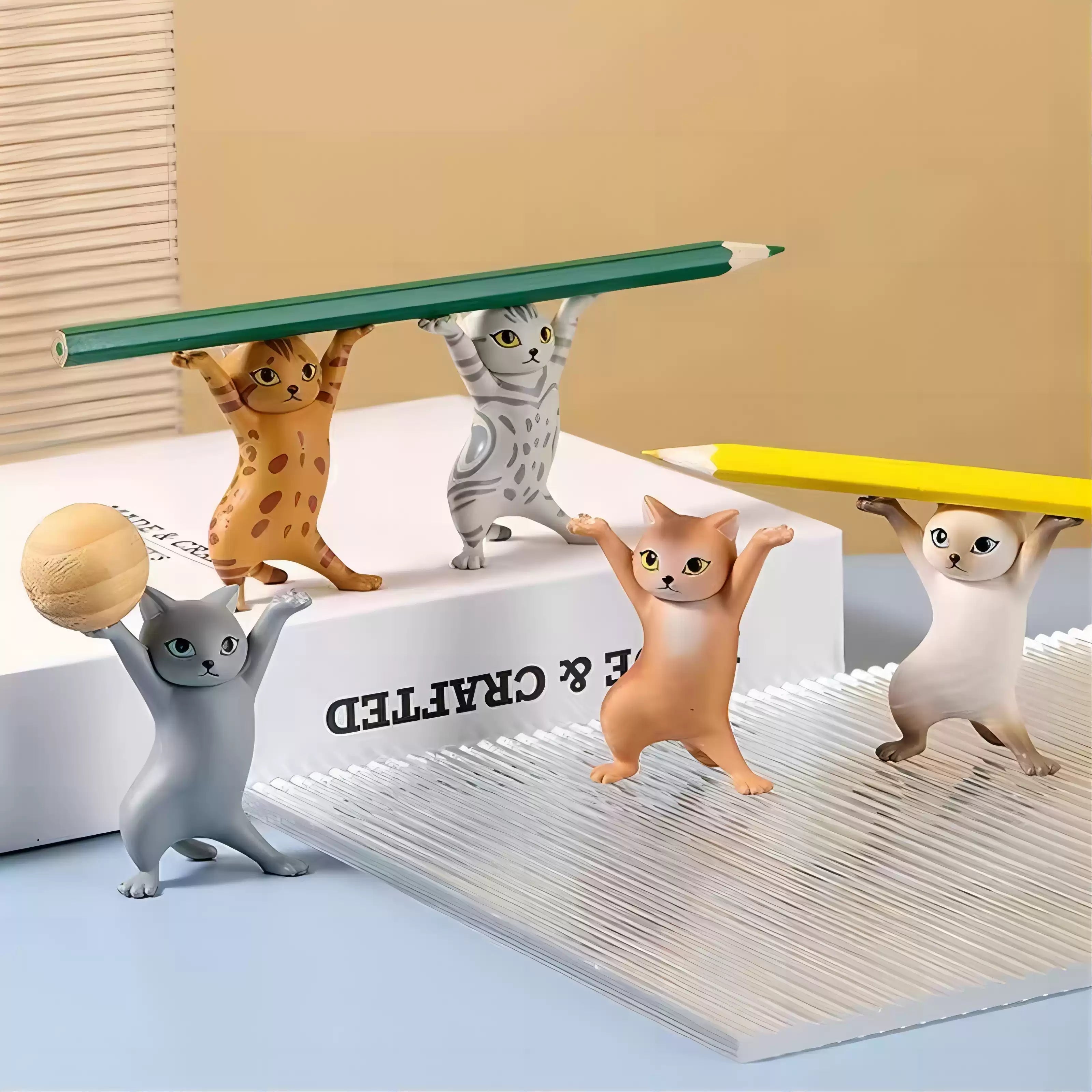 Playful Cat Figurine Pen Holder Set 5-Piece