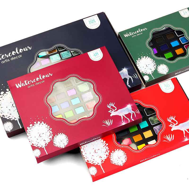 36 Colors Watercolor Paint Set Metallic Glitter Color