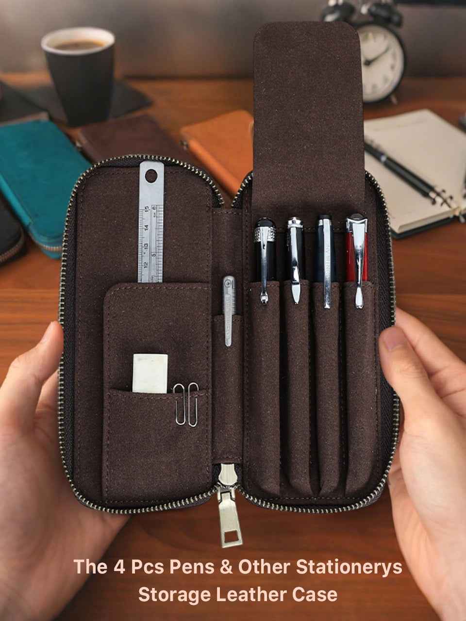 Leather Pencil Case – Handmade Zipper Pen Pouch with 7 Organized Slots