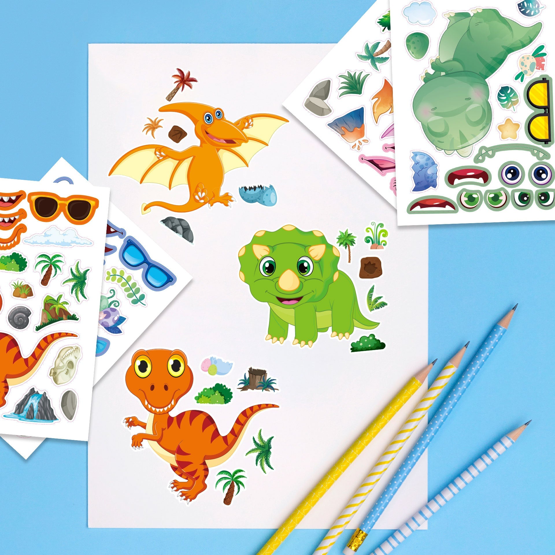 24 Sheets Make a Face Dinosaur Stickers