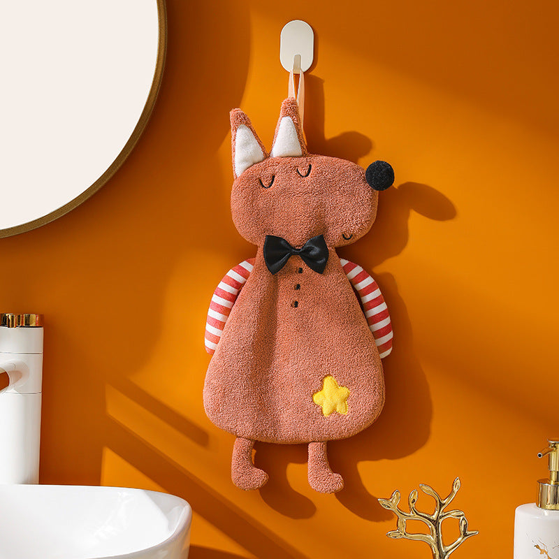 Cartoon Animal Hand Towels 4-Pack – Coral Fleece Hanging Bathroom Towels