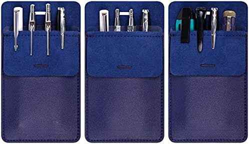 3 Pack PU Leather Heavy Duty Pen Holder Pouch Pocket Protector Blue