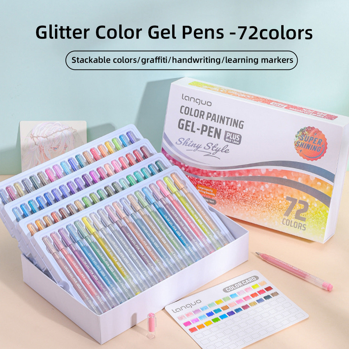 Languo Color Painting Gel Pen Plus 1.0mm Shiny Style 24/36/54/72 Colors 72 Colors