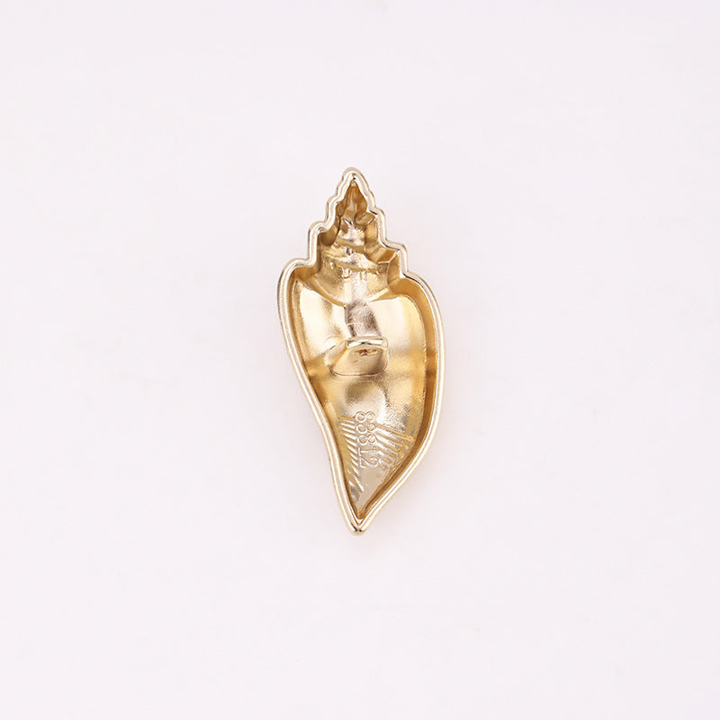 Conch shell metal shank button (Light Gold) back view with loop and ridges
