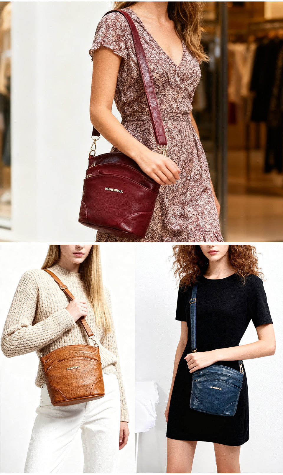 Top Grain Leather Women's Crossbody Bucket Shoulder Bag