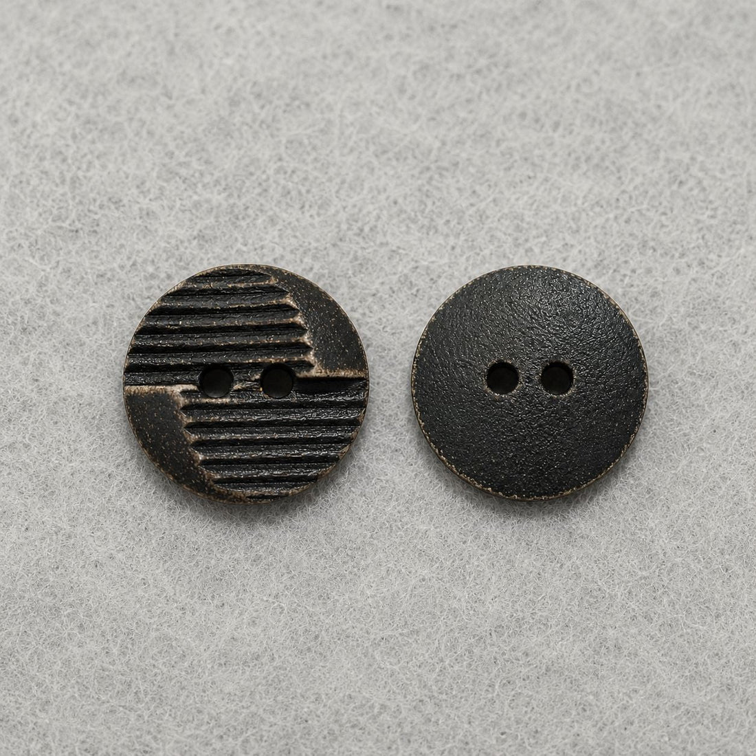 Round 2-hole distressed wood sewing buttons, light grey blue carved stripe and solid face