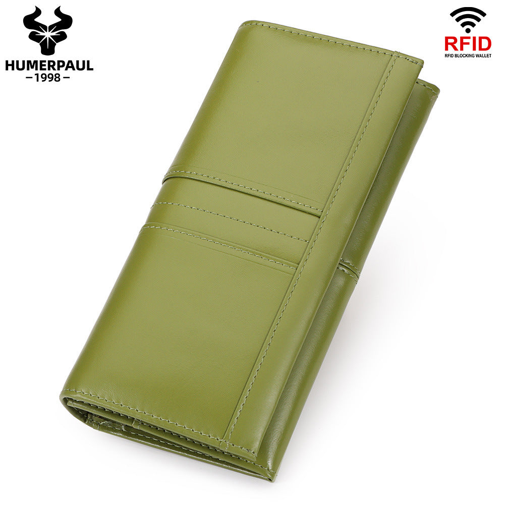 Genuine Leather RFID Blocking Clutch Long Ladies Wallet Red