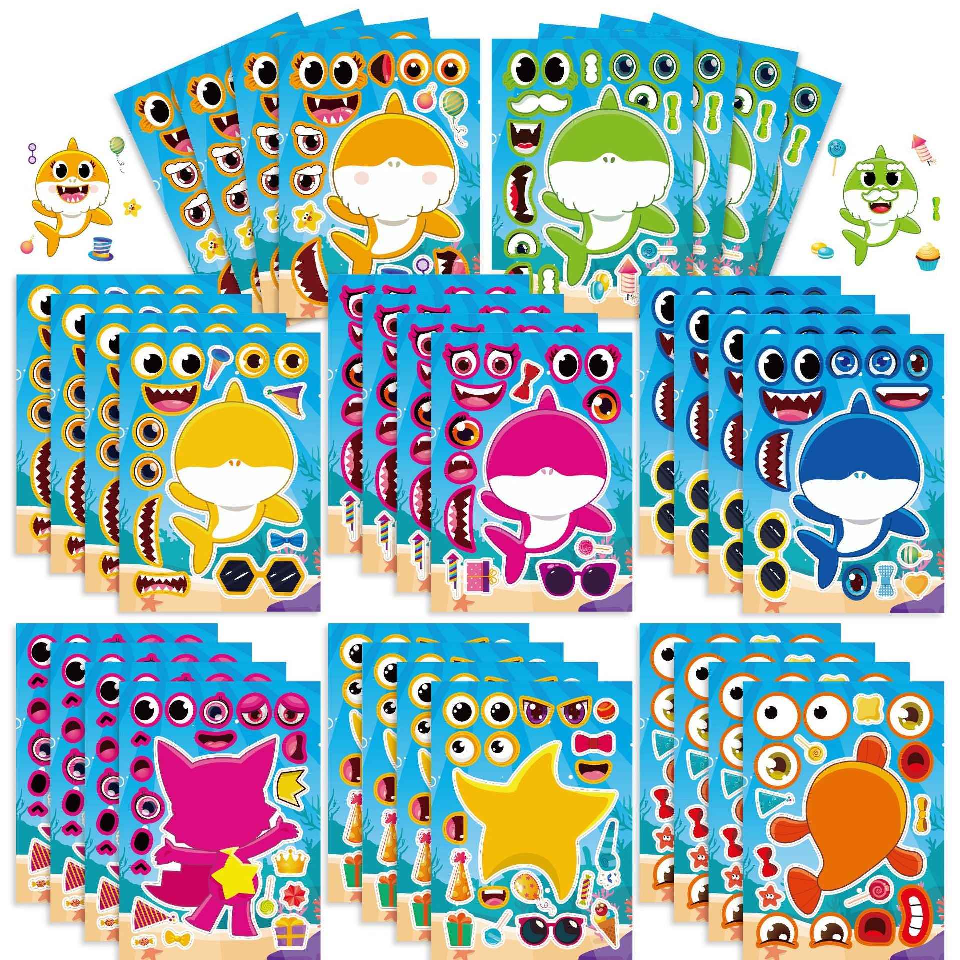 Make a Face Anime Shark Baby Stickers for Kids 24 Sheets