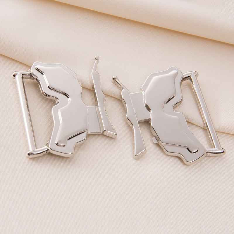 30mm silver butterfly waist buckle clasp, metal coat belt clasp set of 10