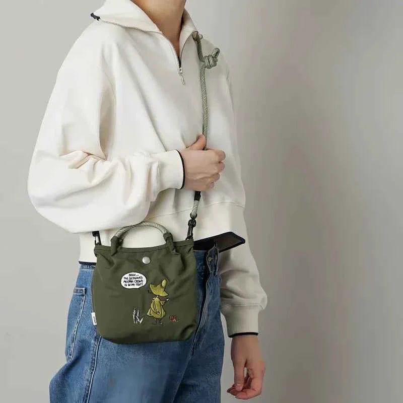 Moomin Japanese Cartoon Embroidered Handbag Army Green