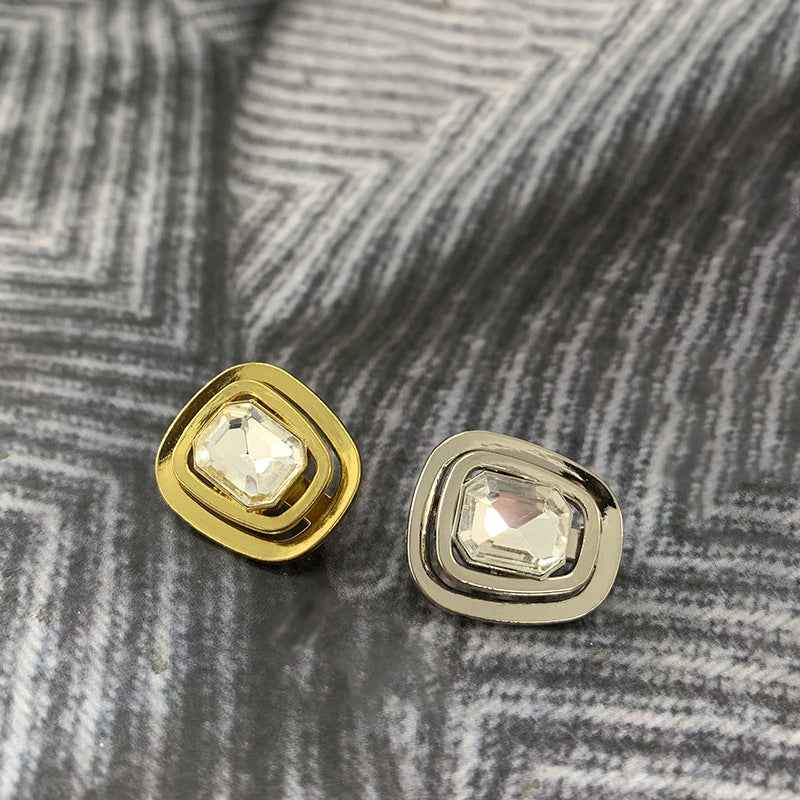 Gold & silver gemstone shank buttons, faceted octagon center, front view pair