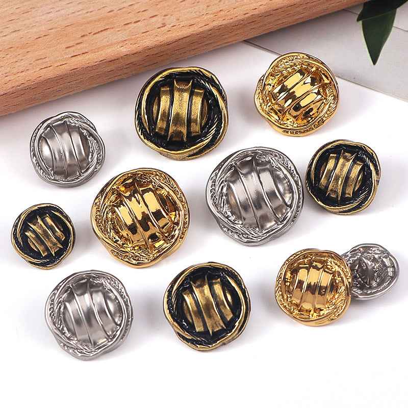 24L–36L textured stripe metal shank buttons, gold and dark gold set of 20