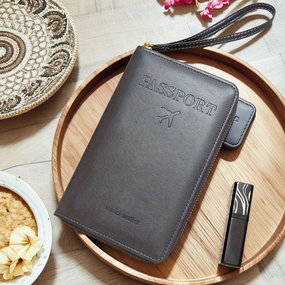 RFID Passport Holder Travel Wallet Grey