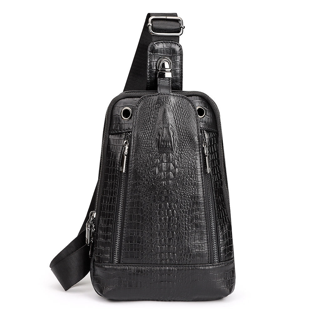 Alligator Print Leather Men's Crossbody Sling Bag Chest Pack Black