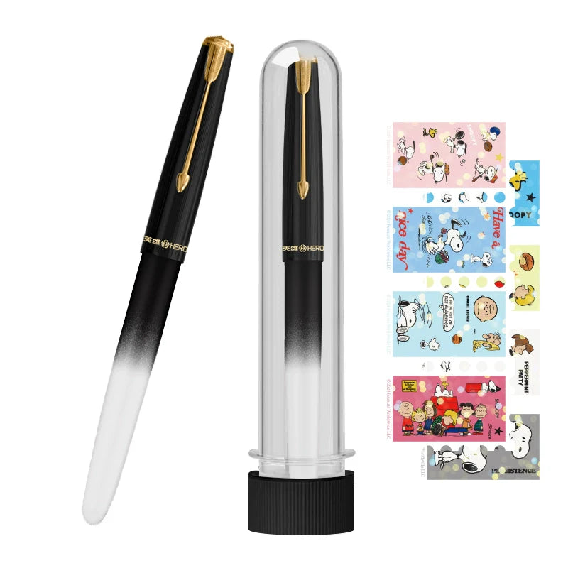 HERO 616Plus Fountain Pen 0.38mm Fine Nib Gradient Color with Stickers Black White