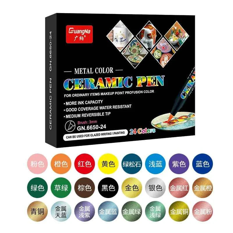 Guangna 6650 DIY Painting Pens White Porcelain Glass Pens,12/24 Colors 12 Color