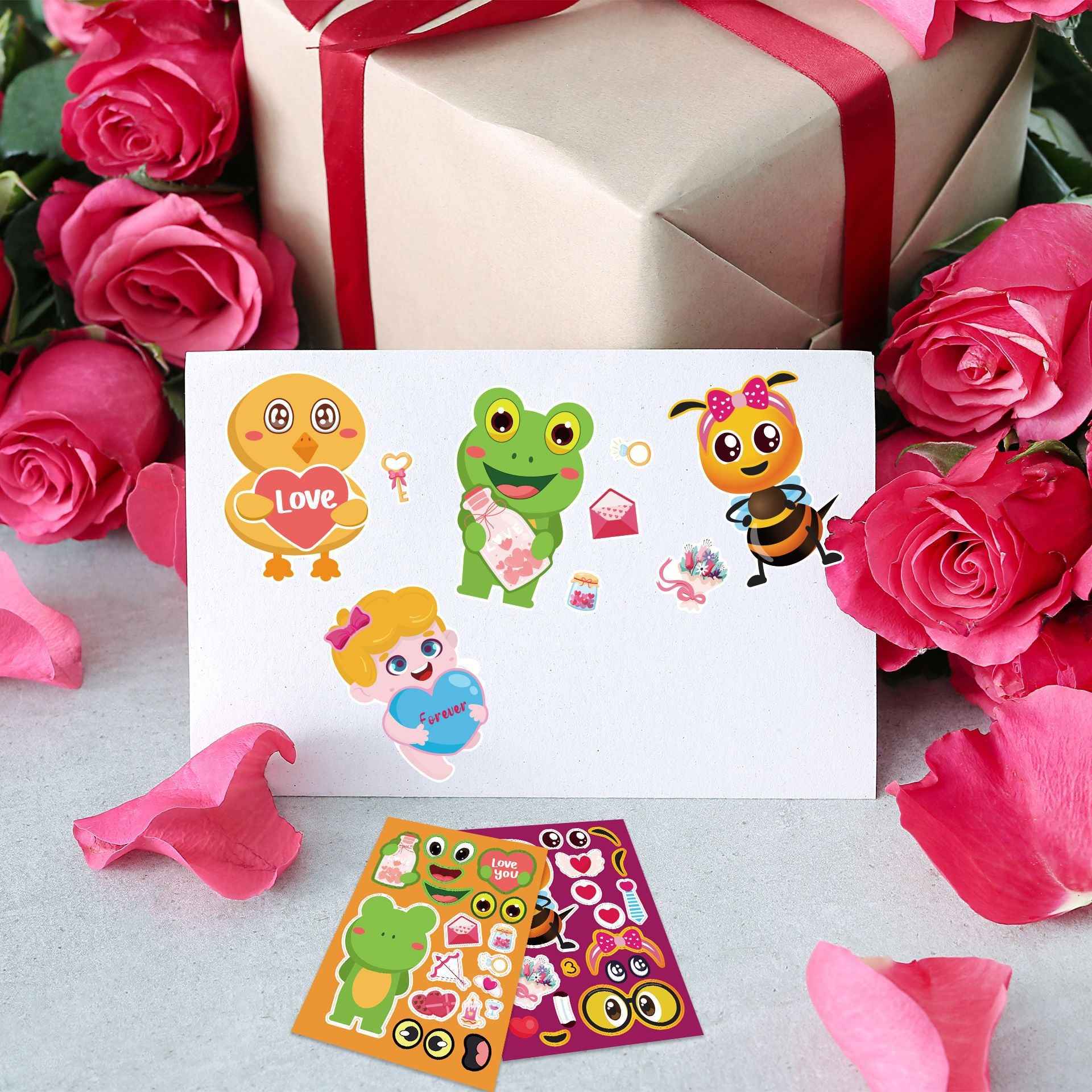 24 Sheets Valentine's Day Love You Animal Stickers for Kids
