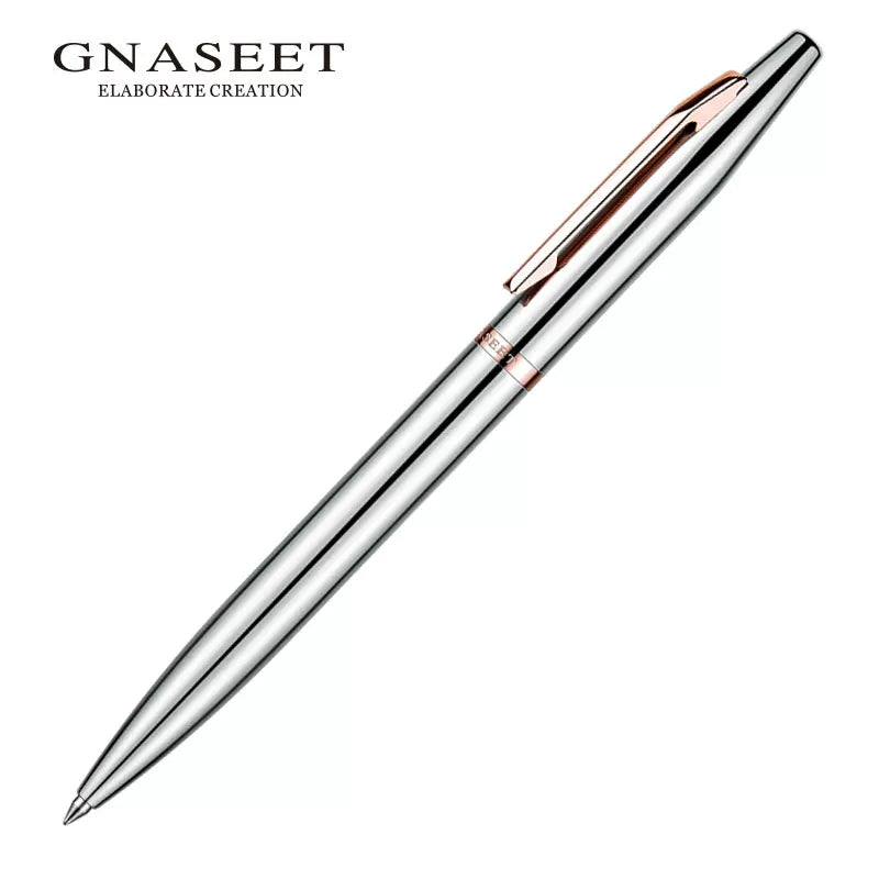 GNASEET Silver Chrome Metal Ballpoint Pen – Brass Cartridge, Polished Metal Body | 139x12x10mm Rose Gold