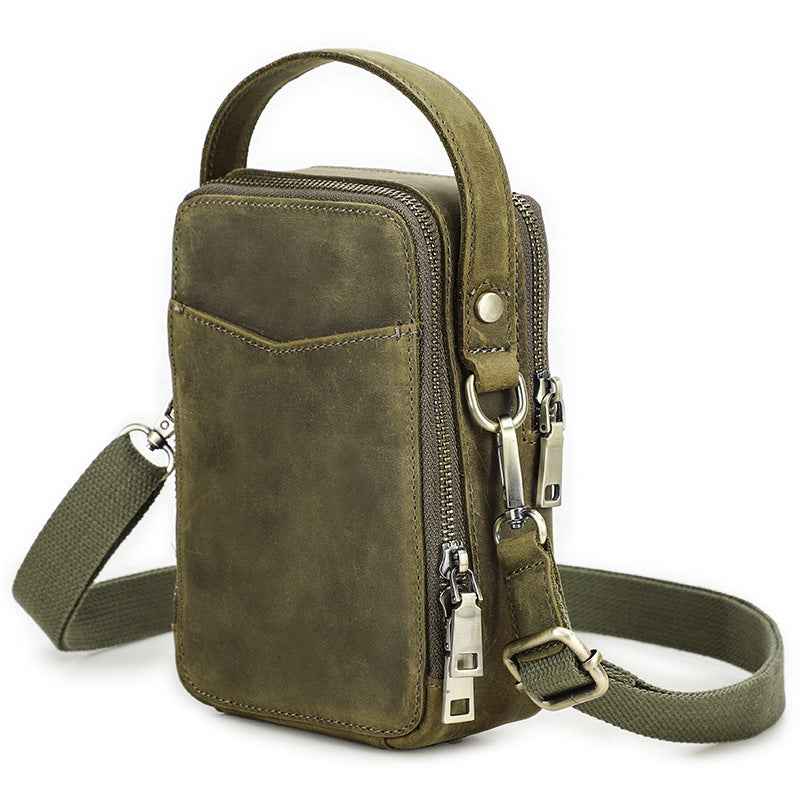 Contacts Family Leather Phone Pouch – Vintage Crossbody Bag Army Green