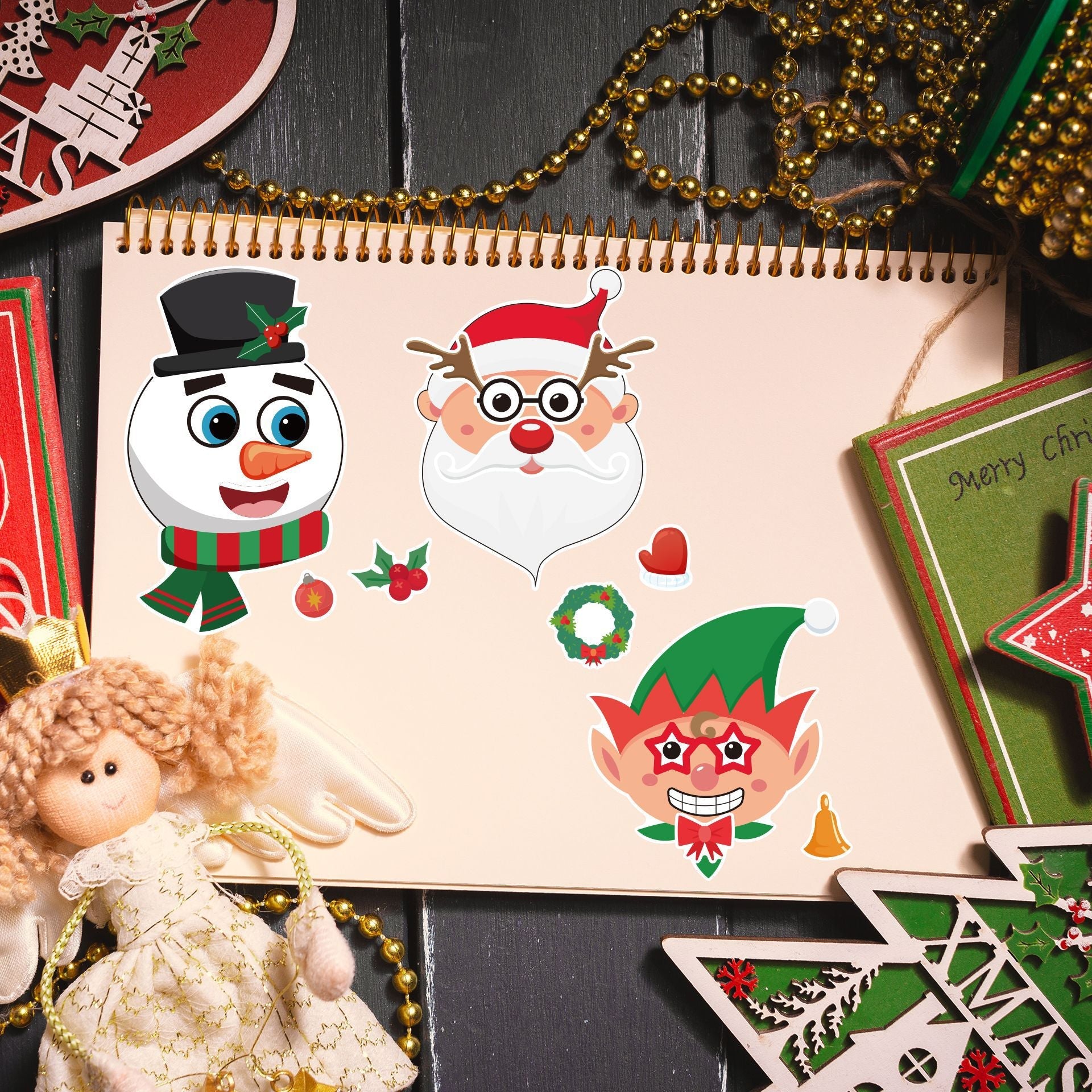 Make a Face Christmas DIY Cartton Stickers for Kids 24 Sheets