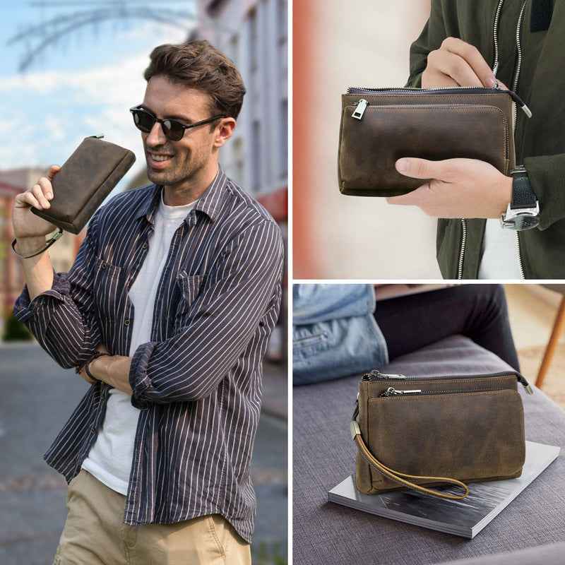 Vintage Genuine Leather Men Clutch EDC Handbag