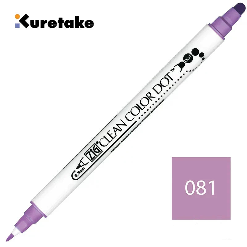 Kuretake ZIG Clean Color Dot TC-6100 – 2-Pack | Dual-Tip Dot & Brush Watercolour Marker | Journal / Illustration / Hand-Lettering | Japan Kuretake 081 Light Purple