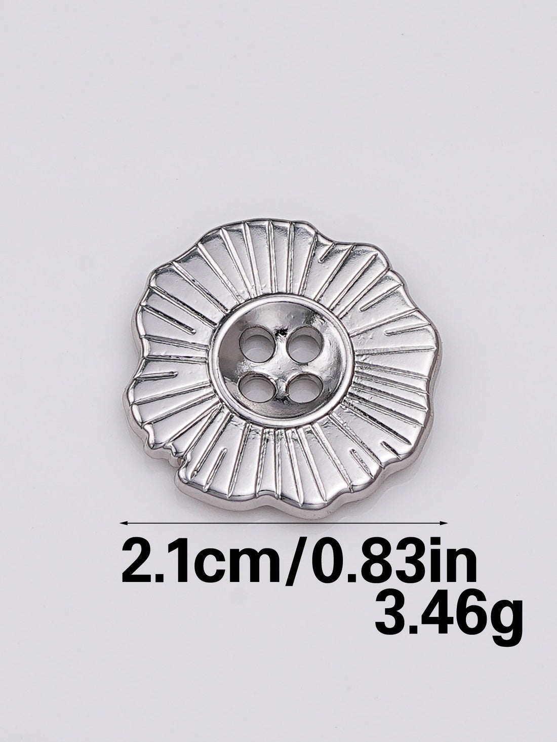 Silver 21mm decorative 4-hole metal button with sunburst ridges