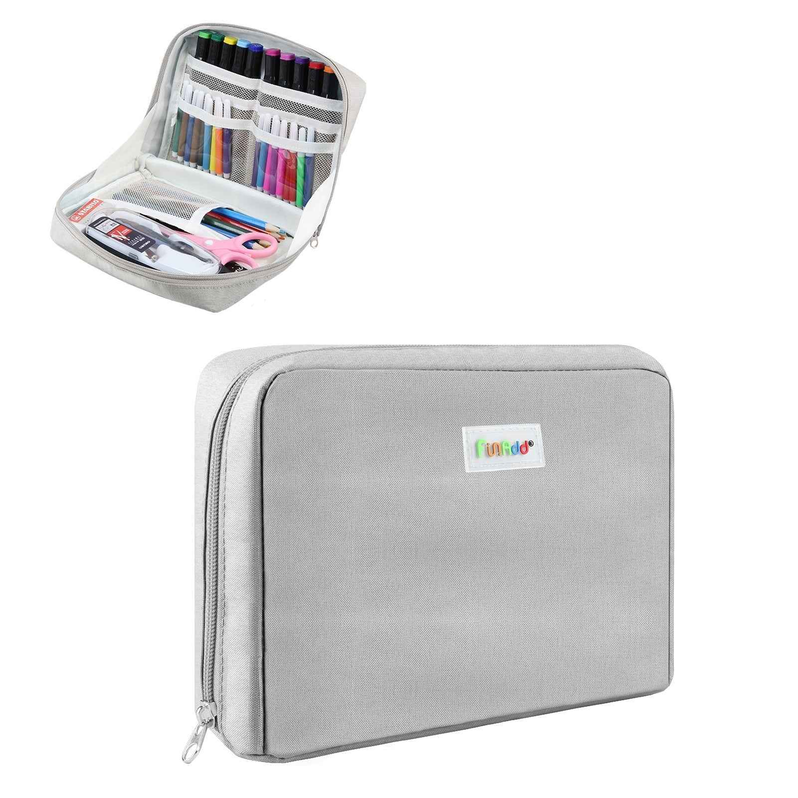 AddFun Portable Pencil Bag,Large Pencil Case for Teen Boys Girls Grey
